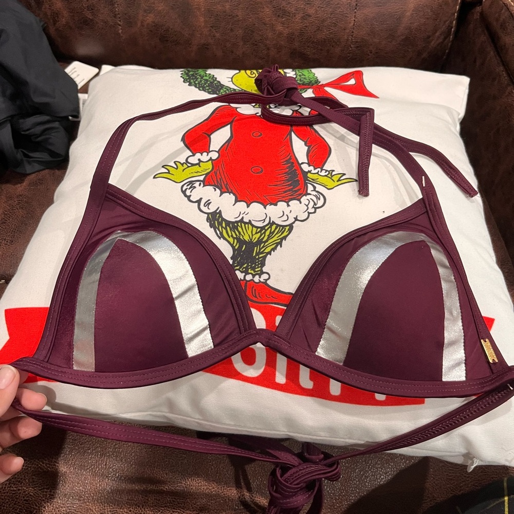 PINK Victoria's Secret Burgundy and Silver Bikini Top